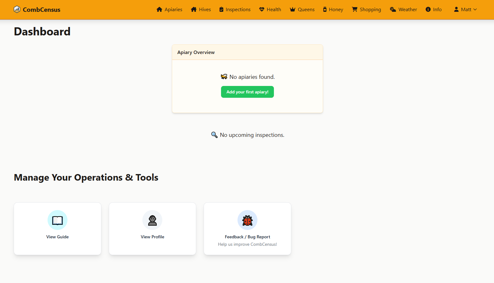 Screenshot: CombCensus Dashboard with highlighted navigation